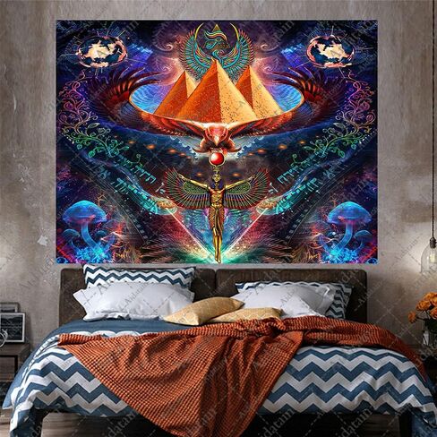 Aidatain isis Queen Tapestry Psychedelic Ancient Egyptian Mythology Pharaoh Tomb Pyramid Condor Wall Hanging Art Flannel 40" 30" Tapestries for Man Bedroom Living Room GTWHAT1207 in Saudi Arabia