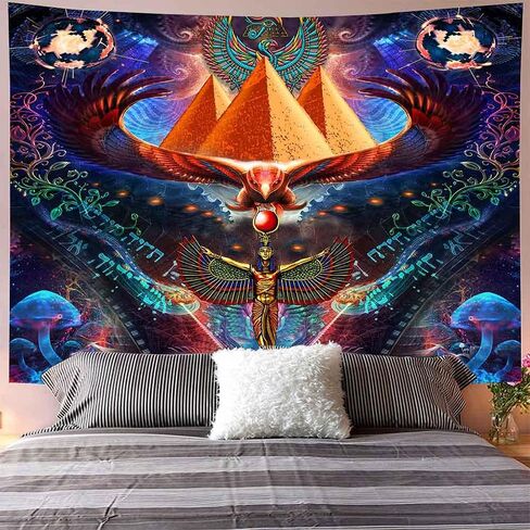 Aidatain مخدر الهرم نسيج إله حورس الأساطير المصرية موضوع الجدار شنقا حجم صغير 60x40 بوصة لغرفة النوم غرفة المعيشة غرفة النوم GTWHAT762 in Kuwait