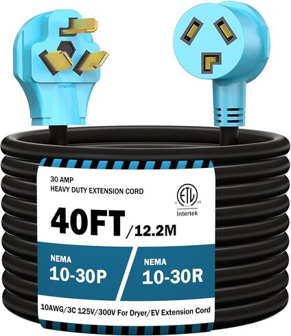 10FT 3 Prong Dryer 30A 10-30P to 10-30R / EV Extension Cord Level 2 EV Charging 125V/250V STW 10 Gauge Heavy Duty Extension Cord Blue Plug in Saudi Arabia
