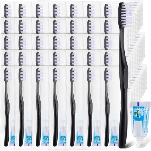 Yaomiao 500 Pack Disposable Toothbrushes with Toothpaste Individually Wrapped Disposable Toothbrushes Bulk Travel Toothbrush Kit for Travel Hotel Shelter Homeless Nursing Home (Black) in Saudi Arabia