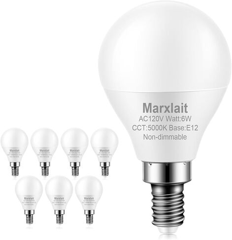 8 Pack E12 Ceiling Fan Light Bulbs, 60W Equivalent, Daylight White 5000K, Small Base LED Candelabra Light Bulb, Bright A15 LED Bulb, 120V, Non-dimmable in Saudi Arabia