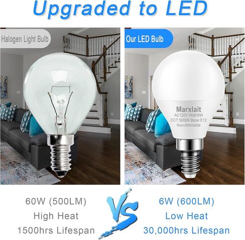 8 Pack E12 Ceiling Fan Light Bulbs, 60W Equivalent, Daylight White 5000K, Small Base LED Candelabra Light Bulb, Bright A15 LED Bulb, 120V, Non-dimmable in Saudi Arabia
