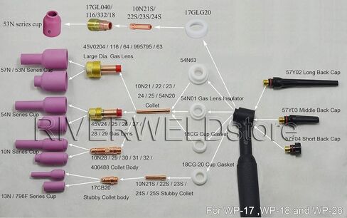 RIVERWELD TIG Back Cap 57Y02 57Y03 57Y04 Fit QQ300 PTA DB SR WP 17 18 26 TIG Welding Torch 3pk in Saudi Arabia
