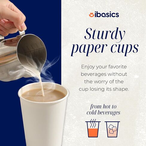 12 oz Coffee Cups - Case of 100 Disposable Hot Cups | White Paper Cup for Beverages | Ideal Paper Coffee Cups for Office, Events | Durable Paper Cups 12 oz Size for Hot Drinks in Saudi Arabia