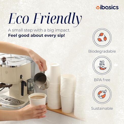 12 oz Coffee Cups - Case of 100 Disposable Hot Cups | White Paper Cup for Beverages | Ideal Paper Coffee Cups for Office, Events | Durable Paper Cups 12 oz Size for Hot Drinks in Saudi Arabia