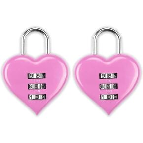 2Pcs Pink Combination Lock, Heart Shape 3 Digital Password Padlock, Mini Outdoor Combo Gate Lock for School Gym Locker, Fence Gate, Toolbox, Employee Hasp Locker Combination Padlocks Hardware