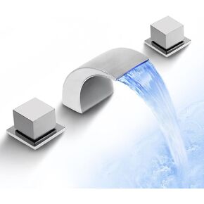 Waterfall Bathroom Sink Faucet Widespread 3 Hole LED Vanity Faucet 2 Handle Modern Lavatory Bath Faucet, SKOWLL Polished Chrome