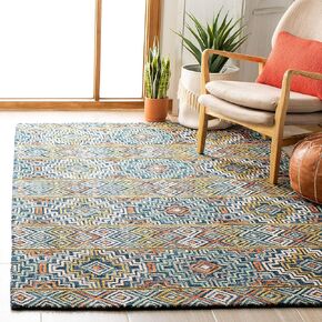 Safavieh Aspen Collection Runner Rug - 2'3" x 9', Blue & Gold, Handmade Boho Wool, Ideal for High Traffic Areas in Living Room, Bedroom (APN273M)
