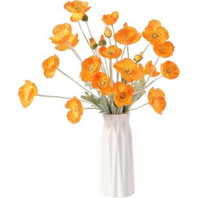 DuHouse 6 Pcs Artificial Poppies Flowers Silk Flowers Poppy for Home Table Centerpieces Decoration Office Wedding(Orange)
