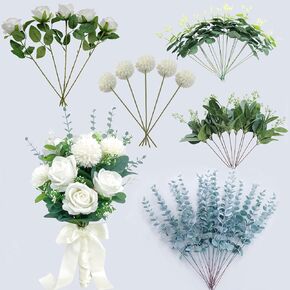 60 Pcs 5 Kinds Mixed Artificial flower Eucalyptus Stems Faux Eucalyptus Leaves Stems Dried Eucalyptus Fake Plants Flowers for Wedding Party Vase Bouquet Floral Arrangement Home Decor