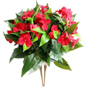 2PCS Artificial Flowers Impatiens Bushes Silk Flower Greenery Indoor Garden Light Office Wedding Decor (Pink)