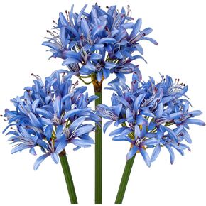 Hollyone 31" Blue Artificial Agapanthus Lily Flowers with Long Stem 3Pcs Faux African Lily Silk Flowers Fake Spring Flowers for Floral Arrangement Wedding Party Centerpiece Table Bouquet Home Decor