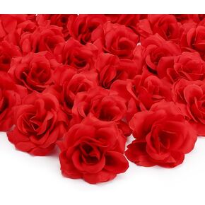 Kesoto 50pcs Red Roses Artificial Flowers Bulk, Silk Fake Rose Buds Flower Heads for Decoration, Crafts, Wedding Centerpieces Bridal Shower Party Home Decor