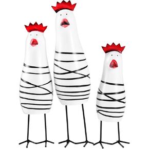 Amosfun Wooden Chicken 3Pcs Chook Carving Wood Carving Rooster Figurines Crafts Home Office Decor Birthday Gift