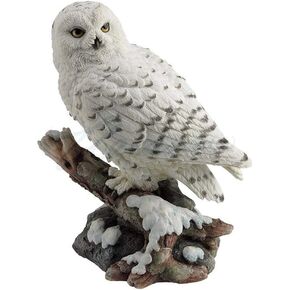 Snow Owl Perching on Branch Figurine