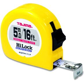 TAJIMA Tape Measure - 16 ft / 5m x 1 inch Hi-Lock Measuring Tape with Dual Metric/Standard Scale & Acrylic Coated Blade - HL-16/5MBW