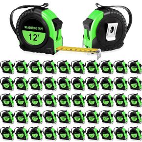 50 Pieces Tape Measure Retractable and Easy Read Measuring Tape Bulk with Fractions Marked Easy Read Basics Self Locking Measurement Tape for Engineer Contractors (Blue,12 Ft)