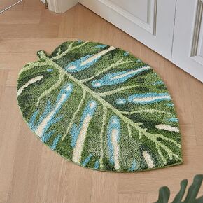 40"x26.5" Monstera Leaf Area Rug Tufted Washable Bath Mat Home Décor for Bedroom Bathroom Office Floor Plant Room