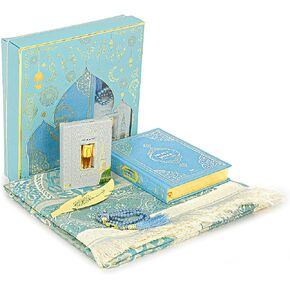 ihvan online Prayer Gift Set for Hajj and Umrah, Muslim Prayer Rug, Prayer Mat, Beads Taasbih, Holy Quran Translated English, Muslim Praying Mat, Islamic Gift Set for Ramadan & Eid, Black
