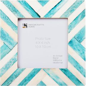 Picture Frames Photo Frame Chevron Herringbone Vintage Wooden Handmade Naturals Bone Classic Size 4x4 Inch (Blue)