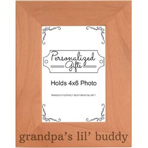 Personalized Gifts Grandpa Gift Grandpa's Lil' Buddy Grandson Natural Wood Engraved 4x6 Landscape Picture Frame Wood
