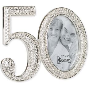 Roman Giftware Inc., Caroline Collection, Wedding & Anniversary, 3.25" H 50TH RHINESTONE FRAME,Religious, Inspirational, Durable (4x1x3)