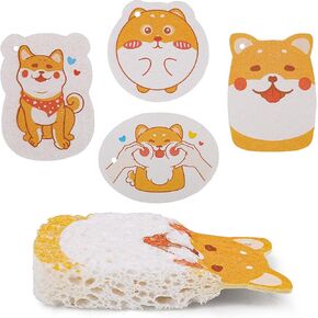 Cute Compressed Kitchen Sponges, Non-Scratch 4 Pieces Cellulose Cleaning Sponges Reusable Washing Dish Sponge Degradable Pop up Sponges for Dish Glass Floors Cleaning