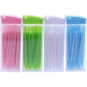 Healifty 200pcs Dental Plastic Toothpicks Double Head Cotton Swabs Oral Care Tooth Sticks