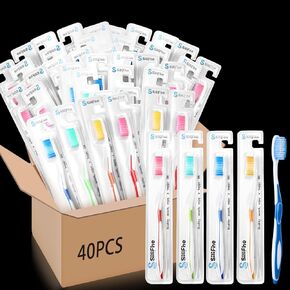 40 Pcs Toothbrush Bulk Individually Wrapped Soft Toothbrushes for Adult Reusable Travel Multi Color Toothbrush Set for Home Hotel Office School Camping Guests Charity Church Homeless