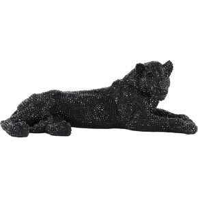 Deco 79 Polystone Leopard Decorative Sculpture Home Decor Statue with Carved Faceted Diamond Exterior, Accent Figurine 26" x 12" x 9", Black