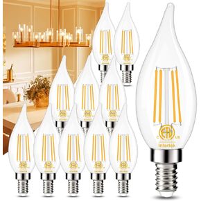 GOLSPARK E12 Candelabra LED Bulb Dimmable, 60W Equivalent 4000K Daylight Type B Chandelier Light Bulbs, E12 Base Vintage Filament Flame Tip Clear Glass Candle Bulbs, 550Lumen, Pack of 6