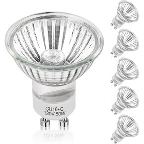 GU10 Halogen Bulb 120v 50w Halogen Light Bulbs, 2800k Warm White gu10 Dimmable for Track Light Bulbs Glass Cover for Range Hood Light Bulbs Pack of 6