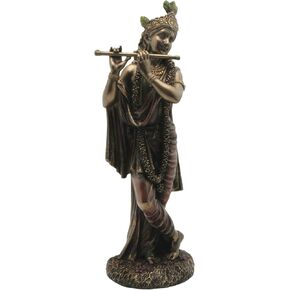 Top Collection 10" Krishna Statue in Cold Cast Bronze - Hindu God of Love and Divine Joy Figurine