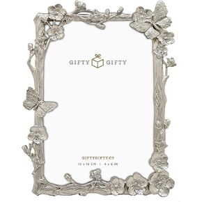 Butterfly Dance Photo Frame / 4x6 In | For Vertical Display on Tabletops | Perfect for Home Decor, Wedding, Vacation, Graduation, Or Any Milestone Photos (Silver)