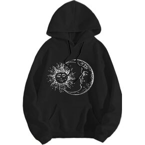 Remidoo Women's Sun and Moon Graphic Hoodies Oversized Long Sleeve Pullover Sweatshirt with Pocket