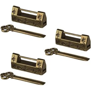 Opexicos 3Pcs Mini Size Vintage Antique Style Carved Bird Flower Leaf Padlock Lock with Key for Box Drawer