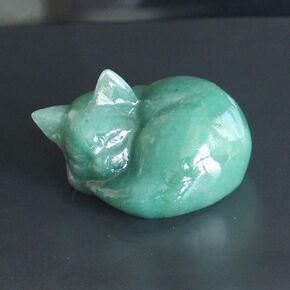 Hand Carved Gemstone Crystal Sleeping cat Figurine Animal Statue Carving Office Office Home Decor 2'' (Gold Tiger Eye)