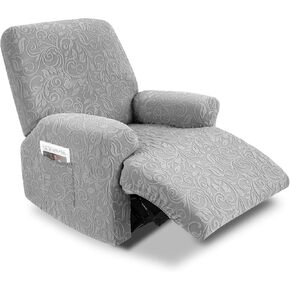 Recliner Chair Covers,4-Pieces Chair Covers for Recliners with side pockets,Stretch Jacquard Chair Slipcover Furniture Protector for Pets and Kids（Recliner,Grey）