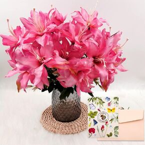 SNAIL GARDEN 14 Heads Artifical Lily Flowers, 2Pack Artificial Full Blooming Tiger Lily with Greenery-Faux Stargazer Lilies Mixed Bush for Home Office Flower Arrangement Wedding Party Decor