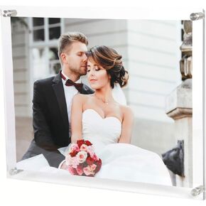 Magicool 8.5x11 Clear Acrylic Wall Mount Floating Double Panels Frameless Picture Frame for Picture Photo Degree Certificate Home or Office(Full Frame is 9.5 x 12 inch)