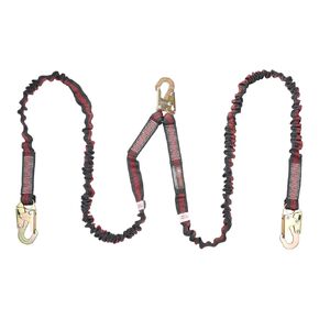 UFL204121 Twin Leg 100% Tie-Off Internal Design Shock Absorbing Lanyard with 3 Snap Hooks (Steel), ANSI Compliant, 6-Ft, Black/Red