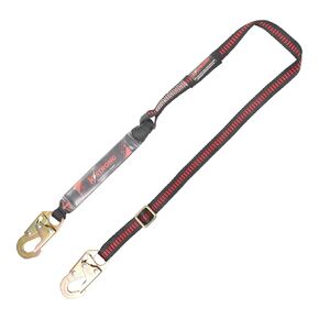 UFL201301 Clear Pack Design Adjustable Shock Absorbing Lanyard with Alloy Steel Snap Hooks, ANSI Compliant, 6-Ft, Black/Red