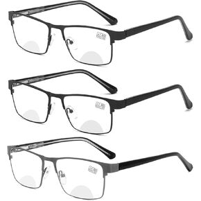 3 Pairs Mens Classic BIFOCAL Reading Glasses Stylish Square Spring Hinge Business Rectangle Metal Readers