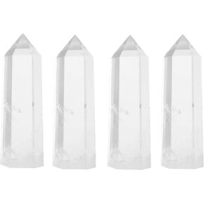 3" Clear Quartz Crystal Wands, 6 Faceted Reiki Single Point Quartz Stones Tower for Chakra Meditation Therapy 4 PCS