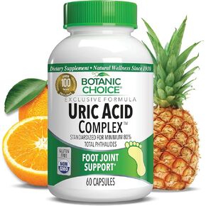Botanic Choice Uric Acid Complex Supplement - Foot Joint Support-Help Soothe Discomfort with Celery Seed & Bromelain -Gluten Free, Non-GMO, 60 Caps