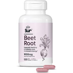 Sur Organic Beet Root Capsules 1000mg - Supports Healthy Circulation and Increased Energy - Nitric Oxide Superfood (120 Capsules)