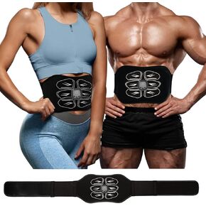 ABS Stimulator - EMS Muscle Stimulator, Portable Abdominal Belt, Ab Machine & Abs Workout Equipment for Women and Men, Black white