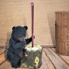 Rustic Black Bear Toilet Brush Set - Decorative Holder and Brush for Cabin Lodge Bathroom Décor