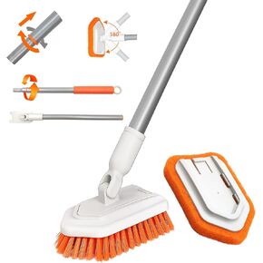 Shower Scrubber for Cleaning with Long Handle - Dolanx 2 in 1 Tub and Tile Scrub Brush with 1 Scouring Pads and 1 Stiff Bristle Brush for Bathtub, Bathroom, Wall, Floor, Baseboard