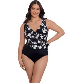 Longitude Women's Swimwear Side Tie Draped Surplice One Piece Swimsuit